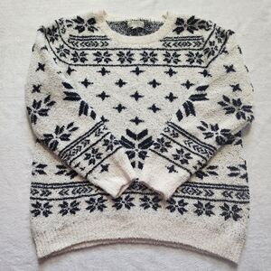 BAREFOOT DREAMS Cozy Chic Crewneck Pullover Cream Black Fair Isle‎ Sweater XL